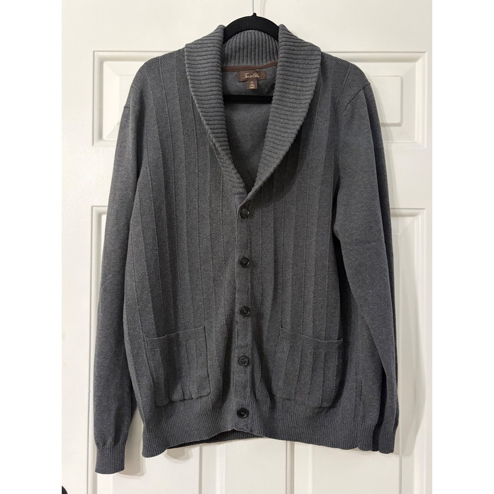 Tasso Elba | Shawl Collar Ribbed Cotton Cardigan | XL || Charcoal Grey|